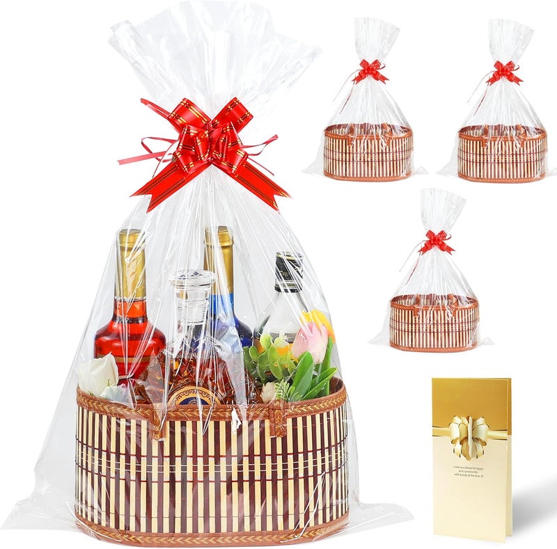 KEVTVEK 3 Set Baskets for Gifts Empty, Large Woven Bamboo Gift Basket Kit with Handles, Sturdy Empty Gift Baskets to Fill for Valentines, Birthday Party Wrapping Gift -3 Cellophane Wrap Bags,3 Gift Cards - Image 1